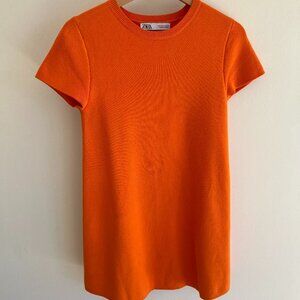 Zara Bright Orange Thick Material T-Shirt Midi Dress